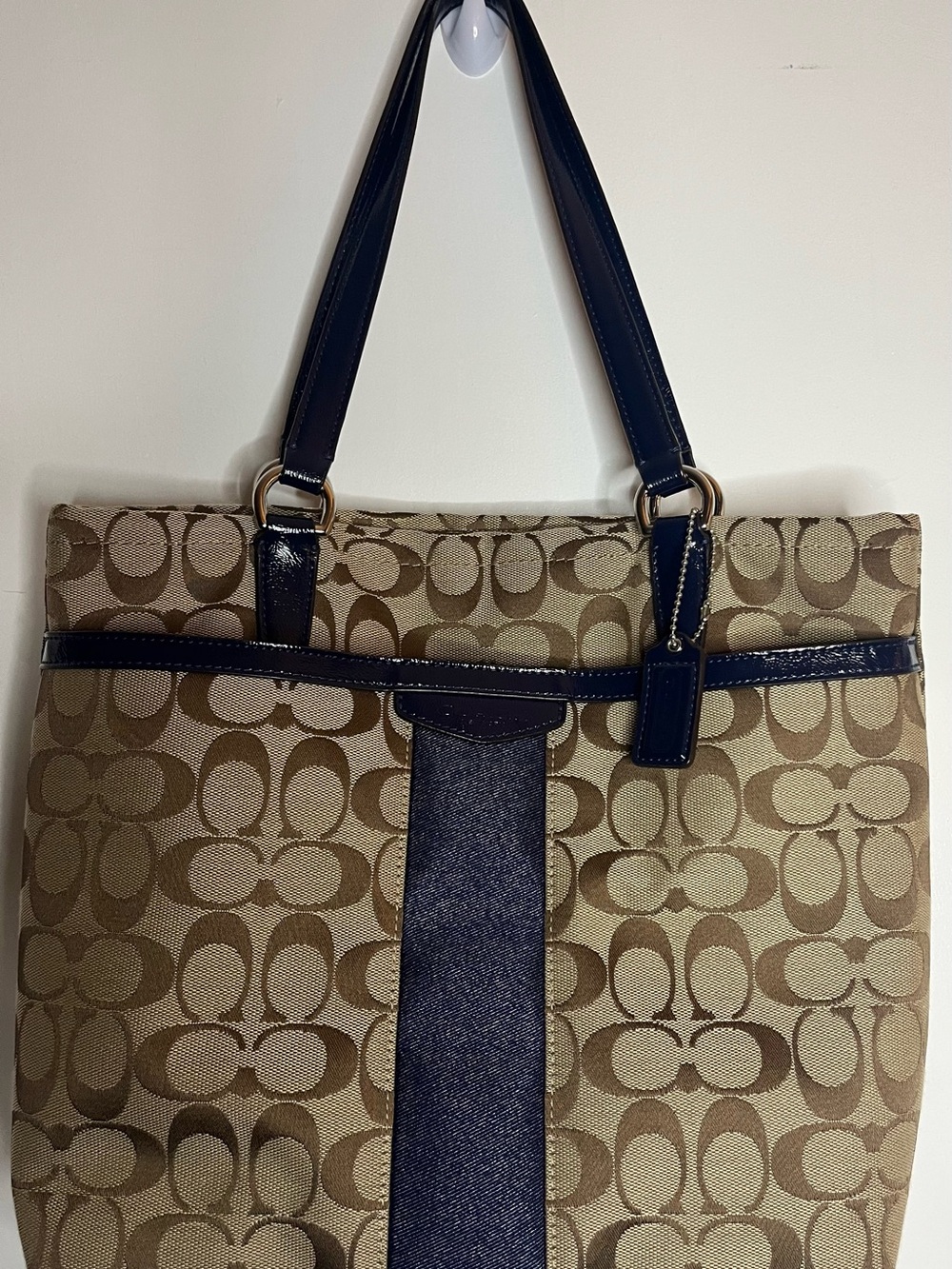 Coach Khaki and Navy Signature Jacquard Tote